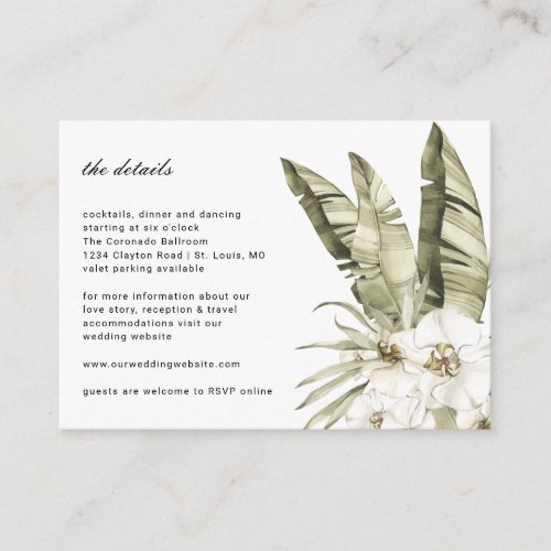 Tropical Orchid Floral Wedding Details Enclosure Card