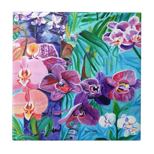 Tropical Orchid Garden from Kauai Hawaii Ceramic Tile