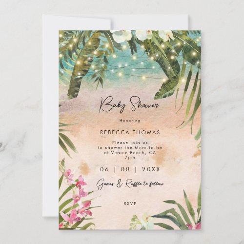 tropical orchid lights baby shower invitation