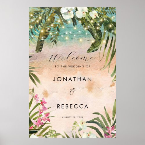 tropical orchid lights wedding welcome sign poster