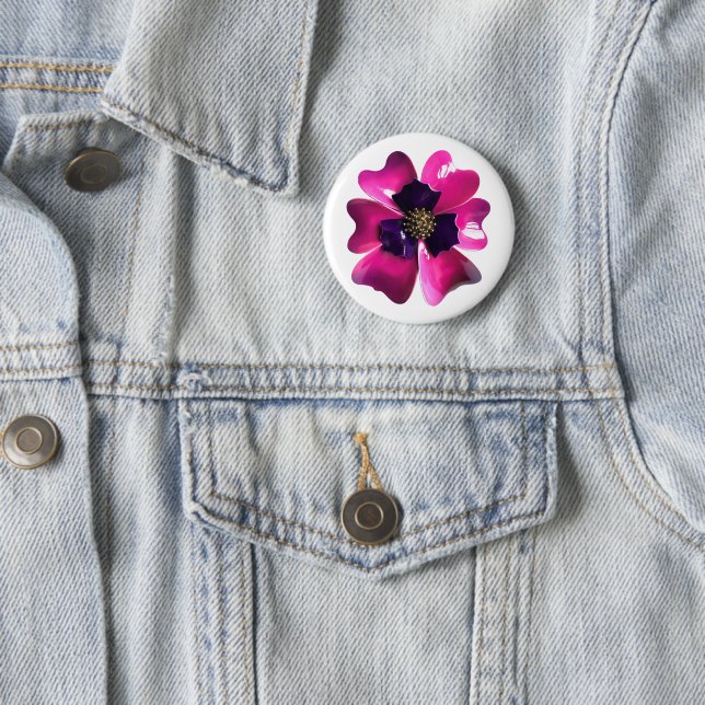 Tropical Orchid MOD Retro Groovy Hawaii Flower Button (In Situ)