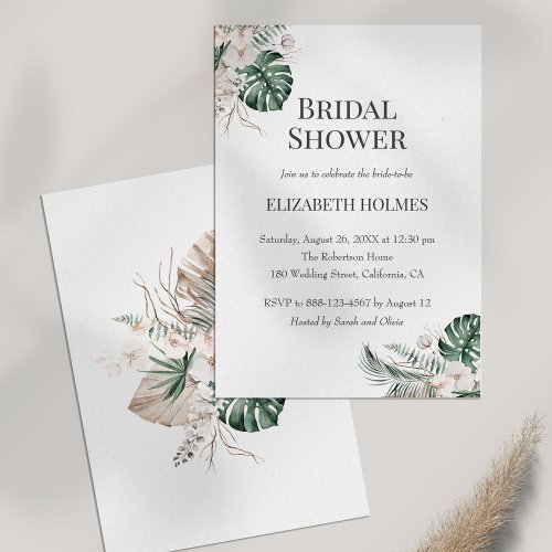 Tropical Orchid Monstera Bridal Shower Invitation