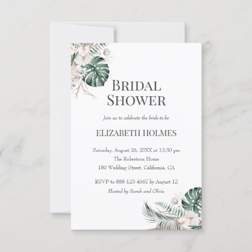 Tropical Orchid Monstera Bridal Shower Invitation