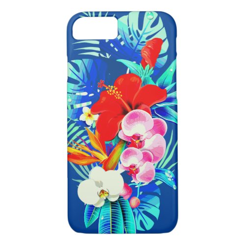 Tropical orchid monstera leaves Hawaiian floral iPhone 87 Case