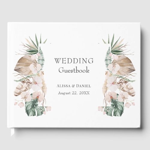 Tropical Orchid Monstera Wedding Guest Book