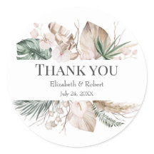 Tropical Orchid Monstera Wedding Thank You Sticker