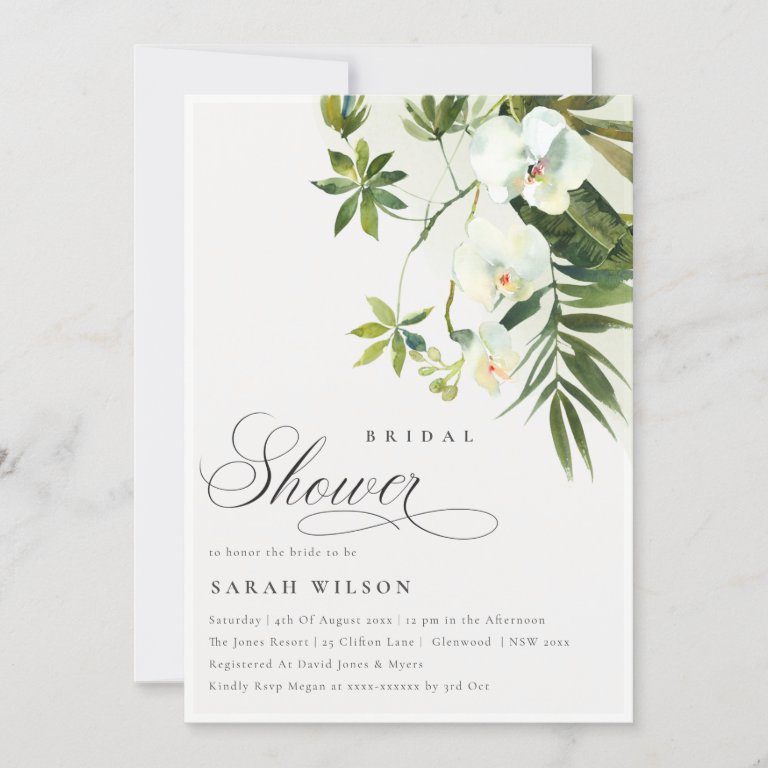 Tropical Orchid Palm Fauna Bridal Shower Invite