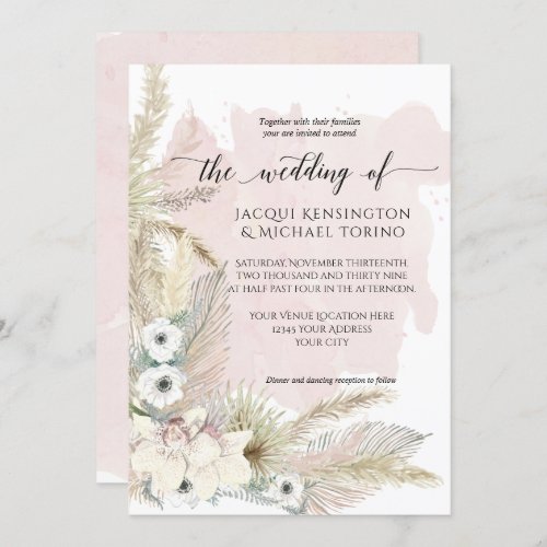 Tropical Orchid Palm Greenery Modern Watercolor In Invitation