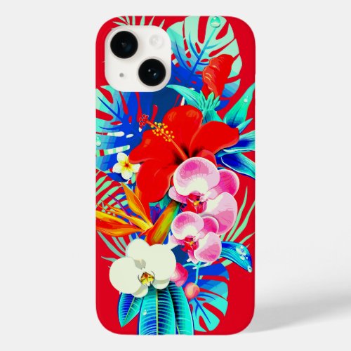 Tropical orchid palm leaf Hawaiian floral red Case_Mate iPhone 14 Case