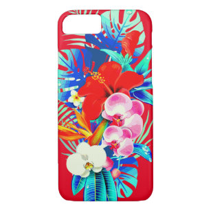 Tropical orchid palm monstera Hawaiian floral red iPhone 8/7 Case