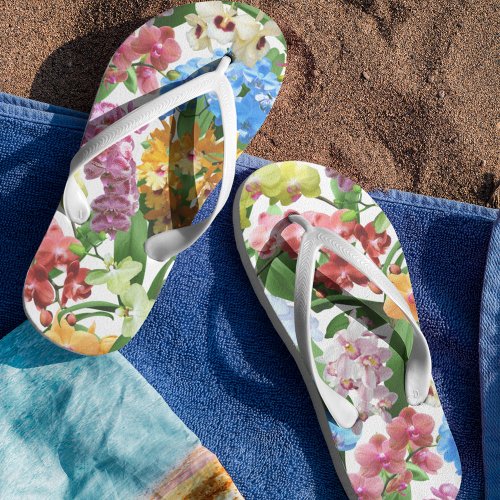 Tropical Orchid Pattern Flip Flops