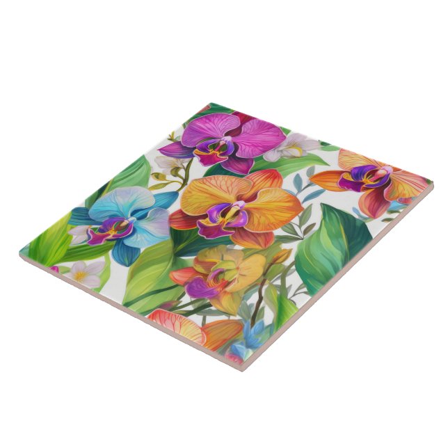 Tropical orchid pattern seamless ceramic tile (Side)