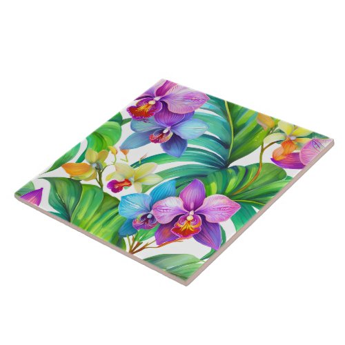 Tropical orchid pattern seamless ceramic tile