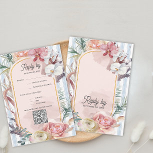 Tropical Orchid QR Code Destination Wedding RSVP Card