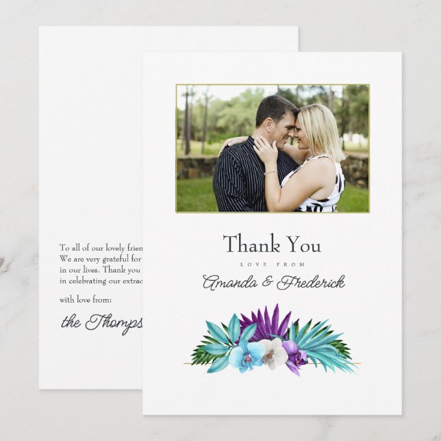 Tropical Orchid Wedding Photo Thank You Card (Front/Back)