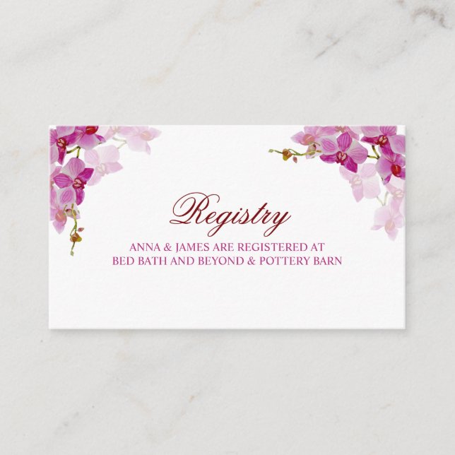 Tropical Orchid Wedding Registry Card (Front)