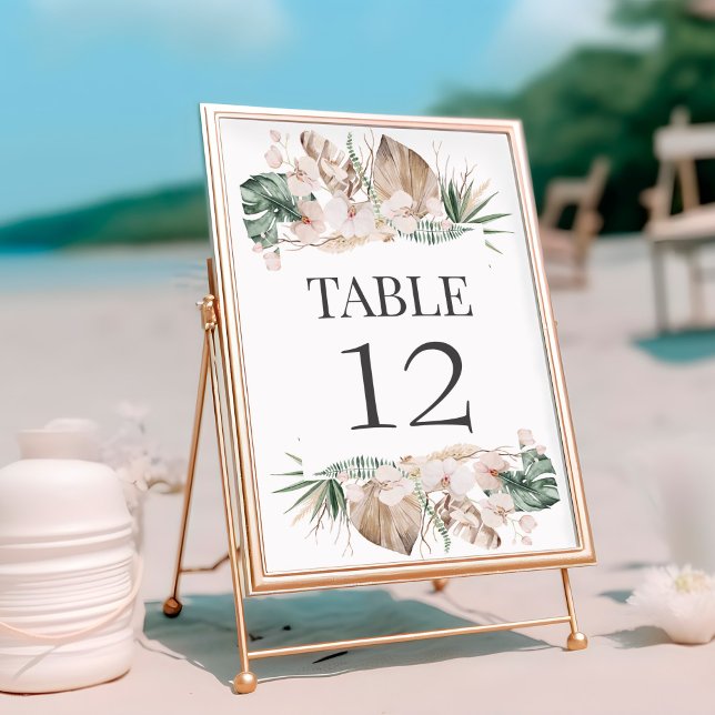 Tropical Orchid Wedding Table Number Card (Tropical Orchid Wedding Table Number Card on a sunny beach)