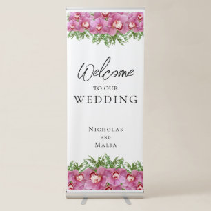 Tropical Orchid Welcome to Our Wedding Retractable Banner