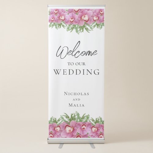 Tropical Orchid Welcome to Our Wedding Retractable Banner