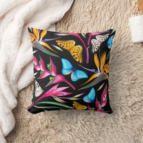 Tropical Orchids And Butterflies Throw Pillow