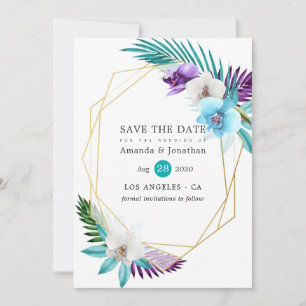 Tropical Orchids Beach Wedding Geometric Save The Date