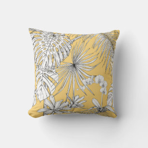 Tropical Orchids: Engraving Vintage Pattern Throw Pillow