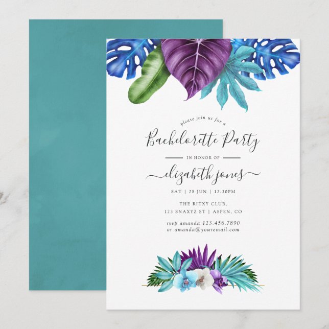Tropical Orchids Geometric Bachelorette Party Invitation (Front/Back)