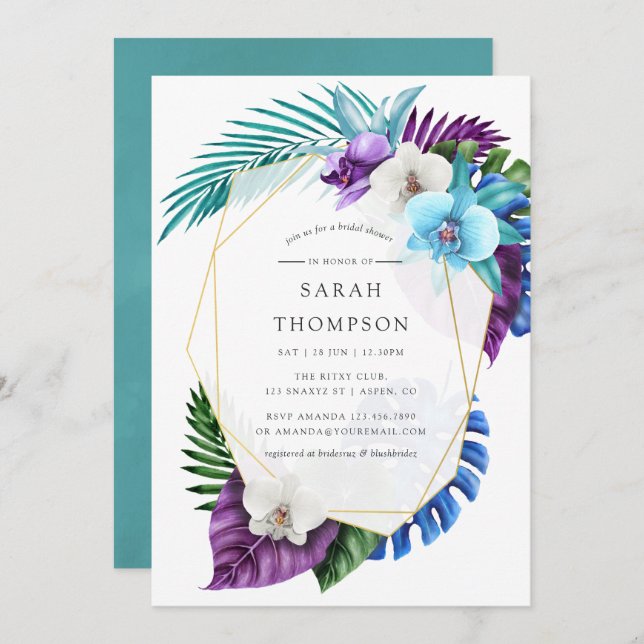 Tropical Orchids Geometric Bridal Shower Invitation (Front/Back)