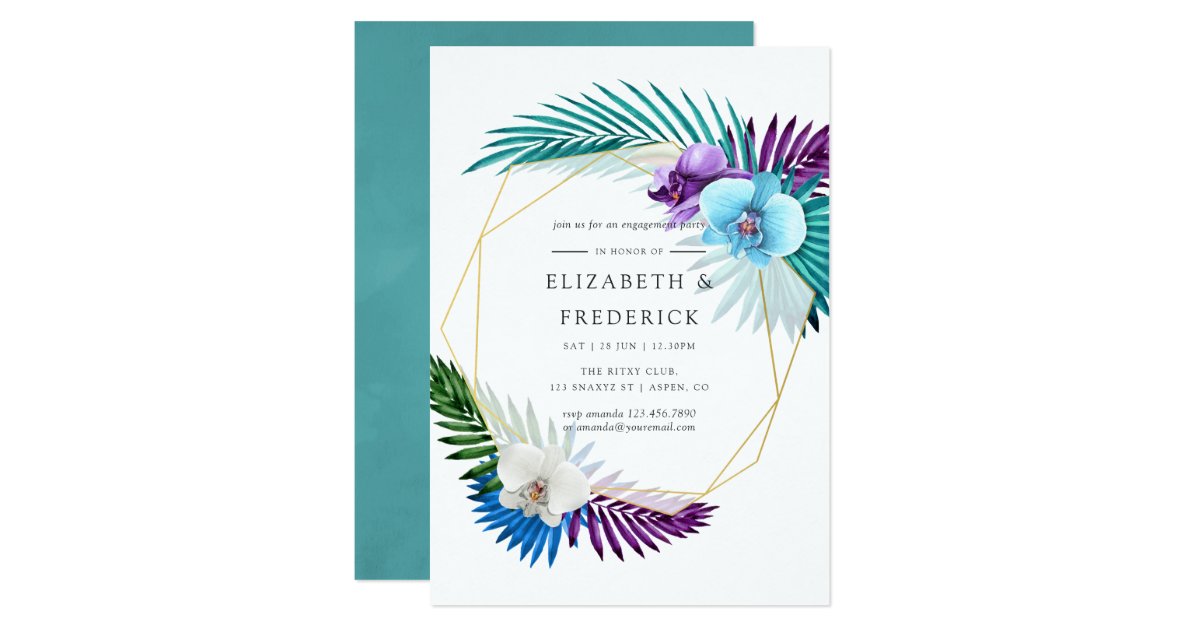 Tropical Orchids Geometric Engagement Party Invitation Zazzle Com