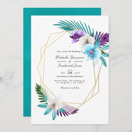 Tropical Orchids Geometric QR Code RSVP Wedding Invitation