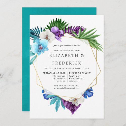 Tropical Orchids Geometric Rehearsal Dinner Invitation