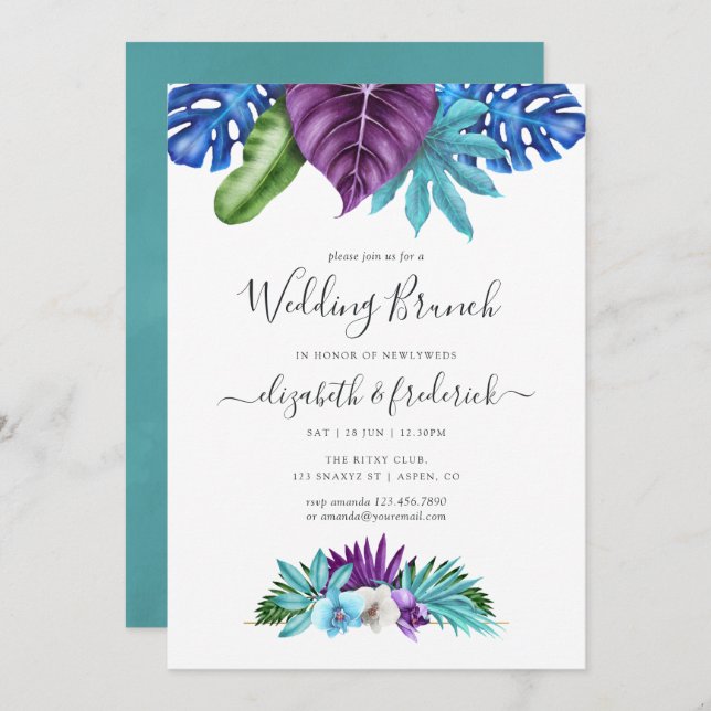 Tropical Orchids Geometric Wedding Brunch Invitation (Front/Back)