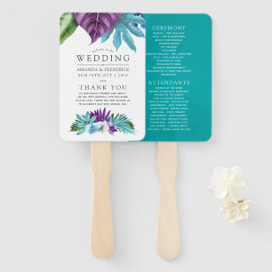 Tropical Orchids Geometric Wedding Program Hand Fan