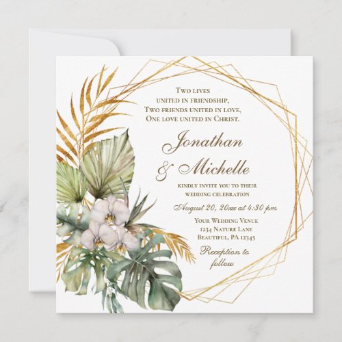 Tropical Orchids Palms Floral Christian Wedding Invitation