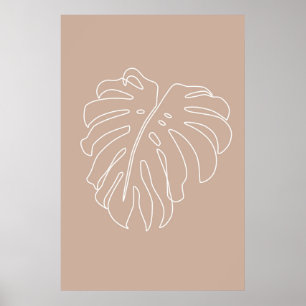 Tropical outline drawing. Monstera leaf Poster