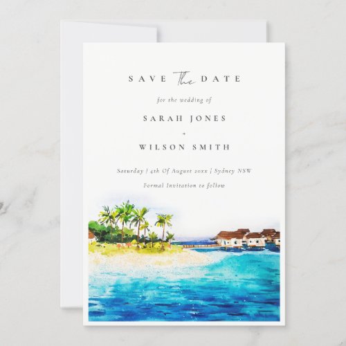 Tropical Overwater Villa Seascape Beach Palm Trees Save The Date