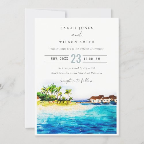 Tropical Overwater Villa Seascape Beach Wedding Invitation