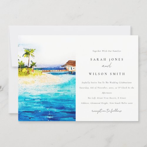 Tropical Overwater Villa Seascape Beach Wedding Invitation