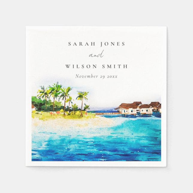 Tropical Overwater Villa Seascape Beach Wedding Napkins (Front)