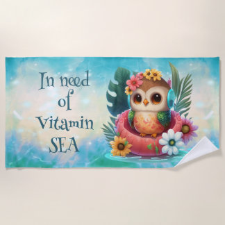 Tropical Owl Needs Vitamin Sea Beach Towel