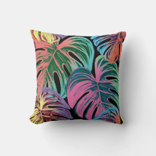 Tropical painted palm leaves throw pillow