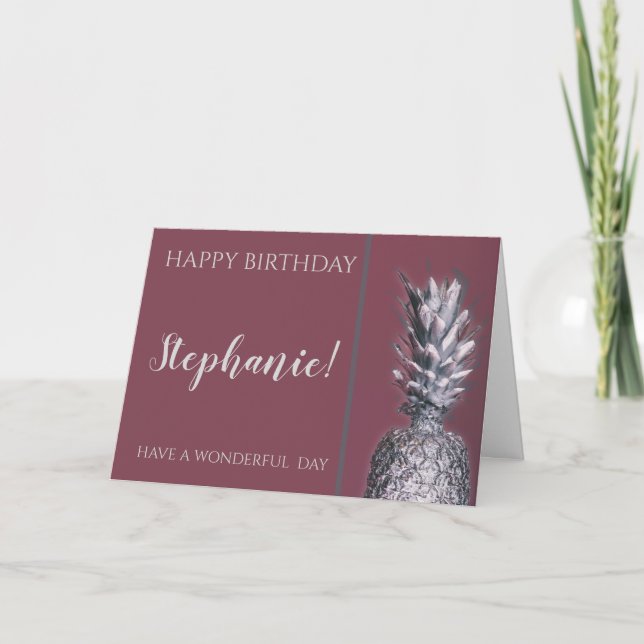Tropical Painted Pineapple Personalized Birthday Card (Front)