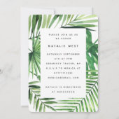 Tropical palm and gold script bridal shower invite (Back)