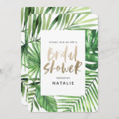 Tropical palm and gold script bridal shower invite (Front/Back)
