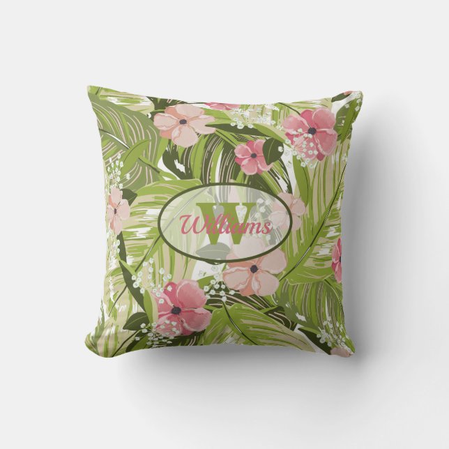 Tropical Palm and Plants Outdoor Pillow (Front)