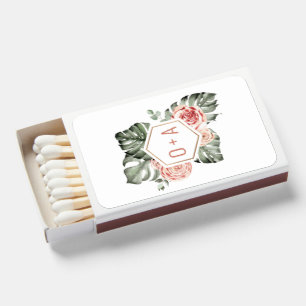 Tropical Palm and Roses Wedding Monogram Matchboxes