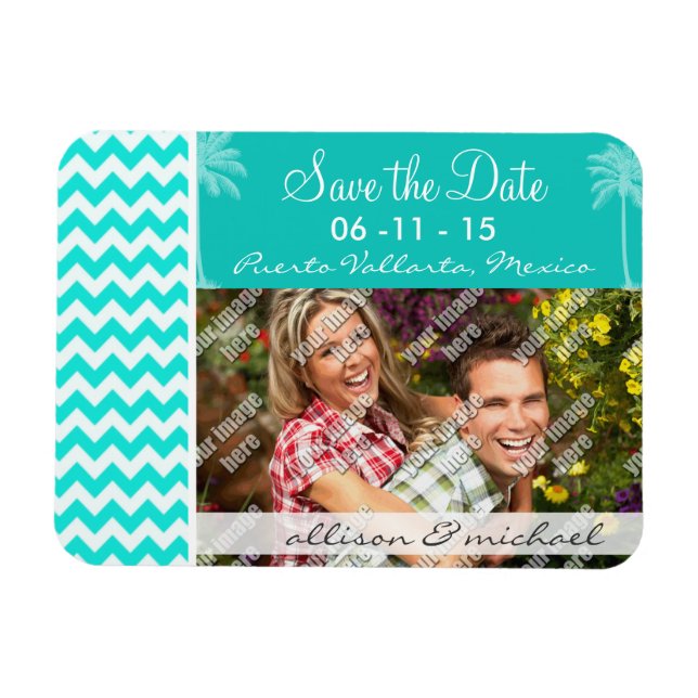 Tropical Palm; Aqua Color Chevron Magnet (Horizontal)