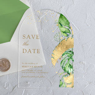Tropical Palm Arch Gold Wedding Save the Date