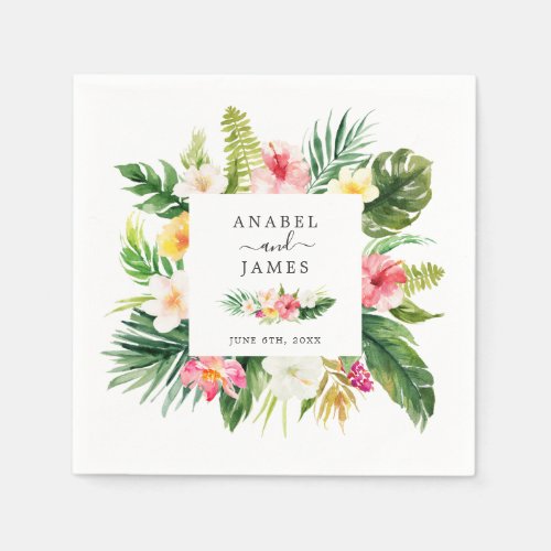 Tropical Palm Banana Leaves Blush Floral Wedding Napkins