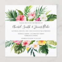 Tropical Palm Banana Leaves Floral Wedding Invitation